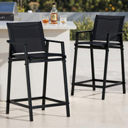 Gardeon 2PC Outdoor Bar Stools Steel Dining Chairs Patio Furniture Garden Black ODF-BA-TEX-BK-2X