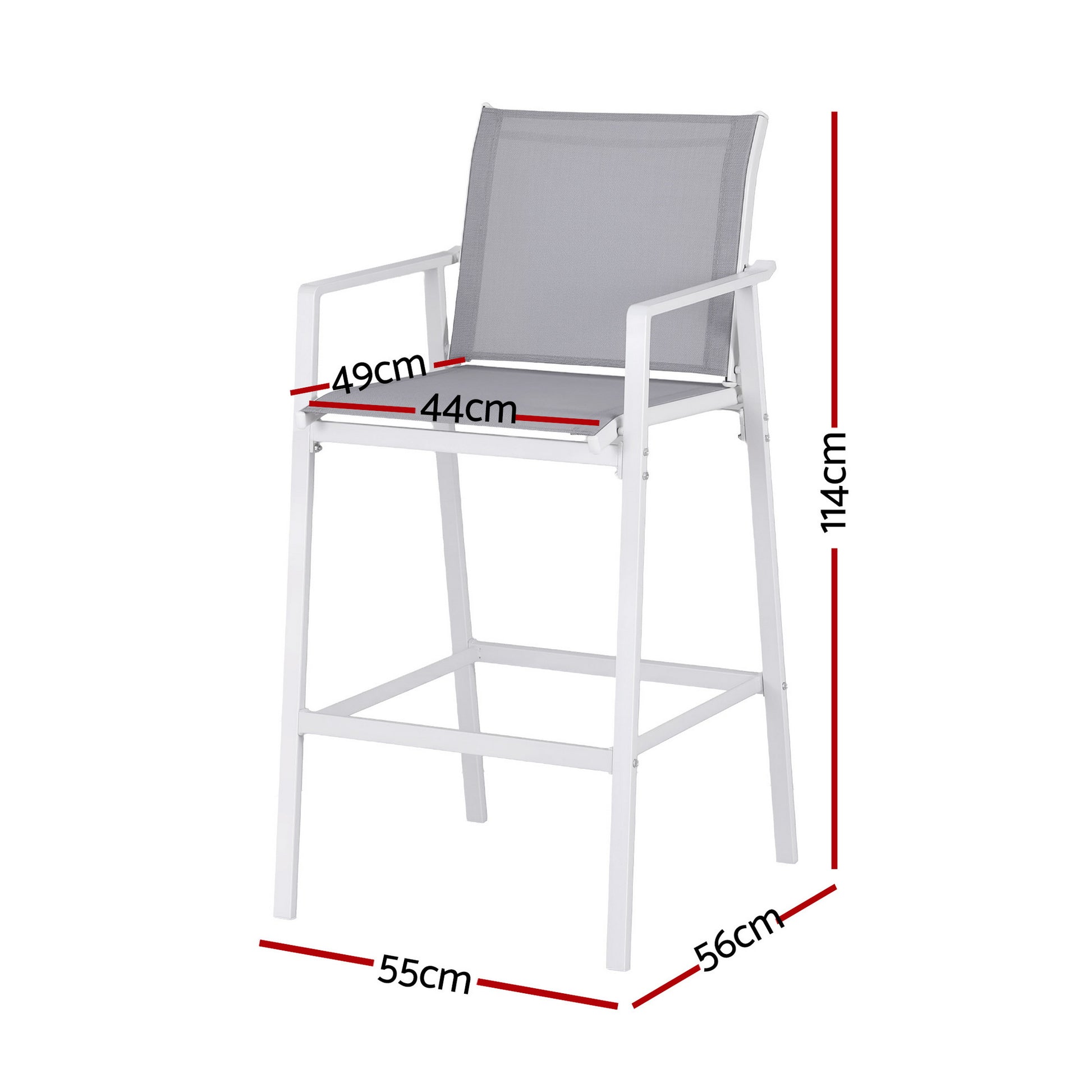 Gardeon 2PC Outdoor Bar Stools Dining Chairs Patio Furniture Garden Steel Textilene White ODF-BA-TEX-WH-2X