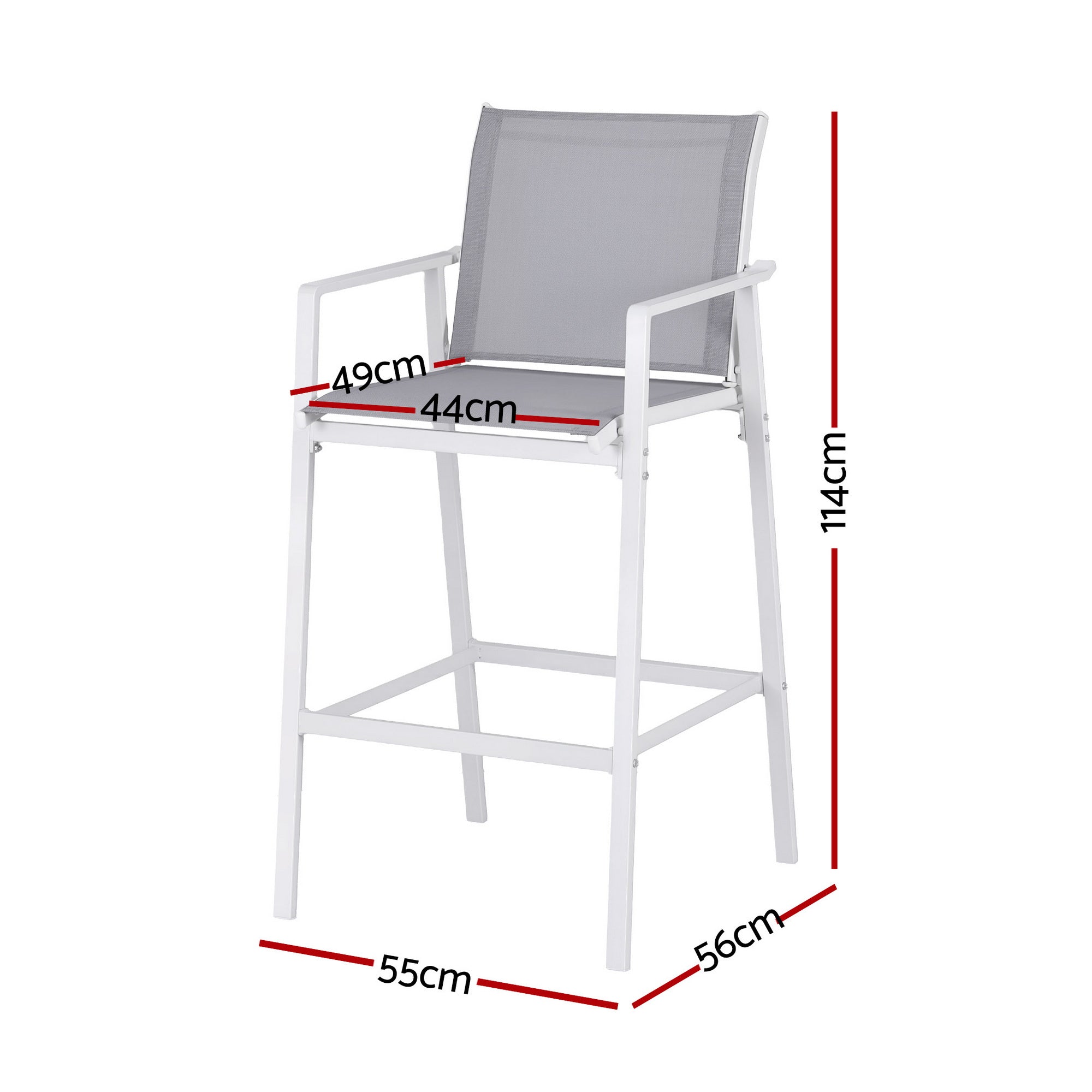 Gardeon 2PC Outdoor Bar Stools Dining Chairs Patio Furniture Garden Steel Textilene White ODF-BA-TEX-WH-2X