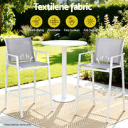 Gardeon 2PC Outdoor Bar Stools Dining Chairs Patio Furniture Garden Steel Textilene White ODF-BA-TEX-WH-2X