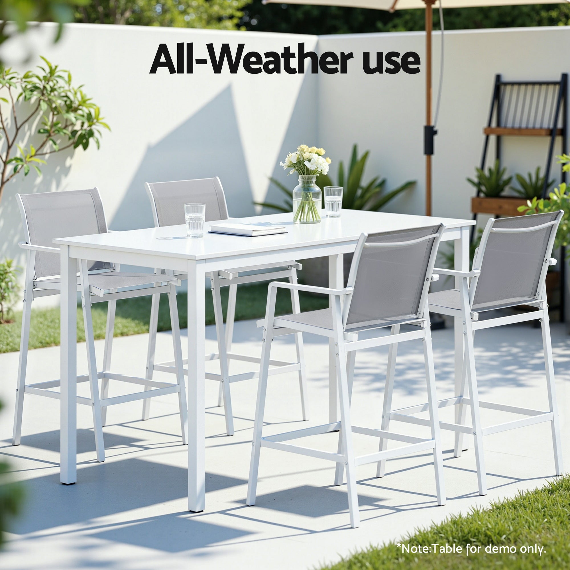Gardeon 2PC Outdoor Bar Stools Dining Chairs Patio Furniture Garden Steel Textilene White ODF-BA-TEX-WH-2X