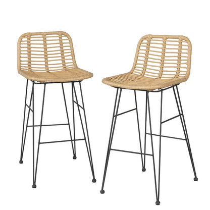 Gardeon 2x Outdoor Bar Stools Rattan Nature ODF-BA-TW-RATTAN-NA-X2