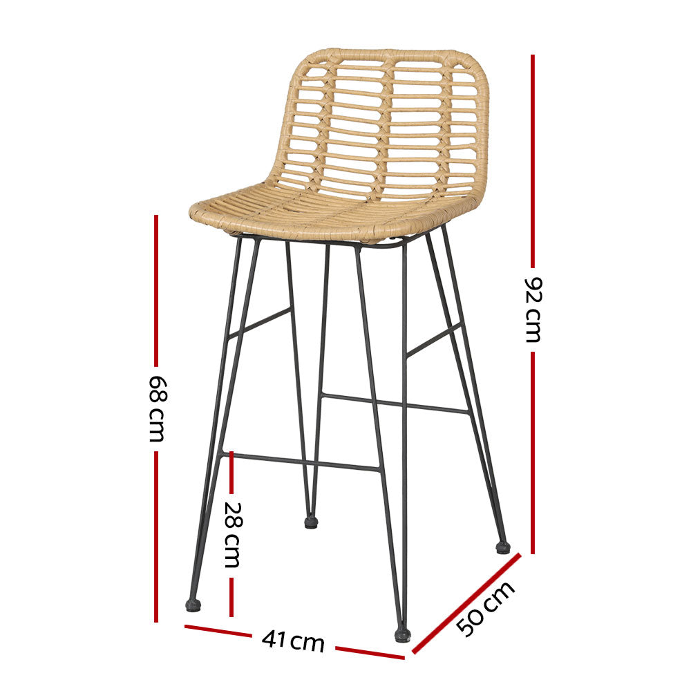 Gardeon 2x Outdoor Bar Stools Rattan Nature ODF-BA-TW-RATTAN-NA-X2