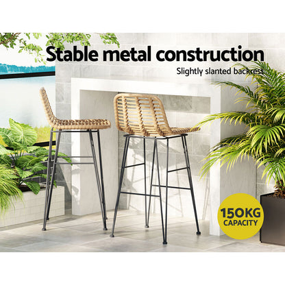 Gardeon 2x Outdoor Bar Stools Rattan Nature ODF-BA-TW-RATTAN-NA-X2