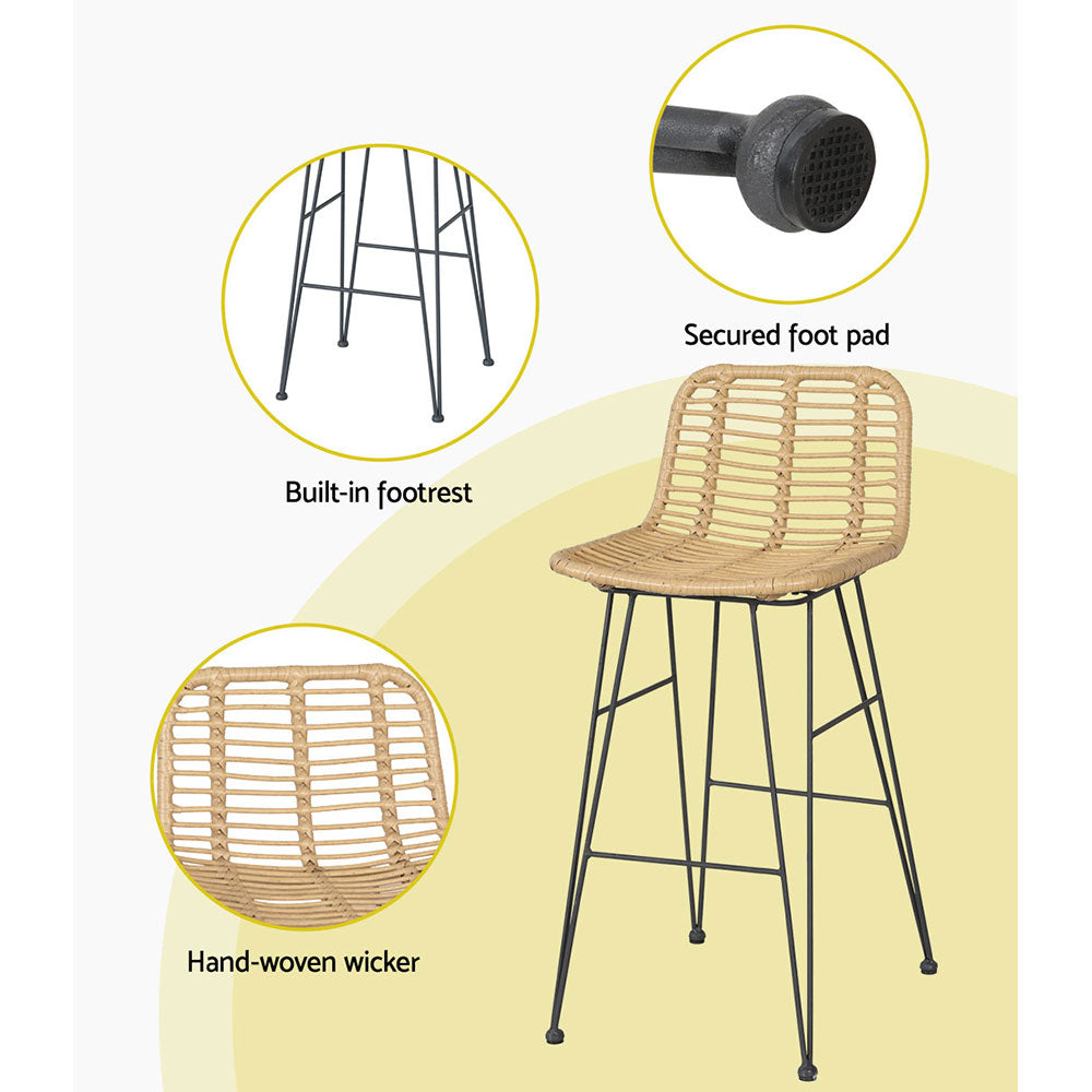 Gardeon 2x Outdoor Bar Stools Rattan Nature ODF-BA-TW-RATTAN-NA-X2