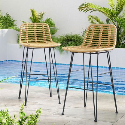 Gardeon 2x Outdoor Bar Stools Rattan Nature ODF-BA-TW-RATTAN-NA-X2