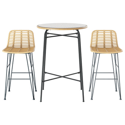 Gardeon 3-Piece Outdoor Bar Set Wicker Table Chairs Patio Bistro ODF-BA-TW-RATTAN-SET