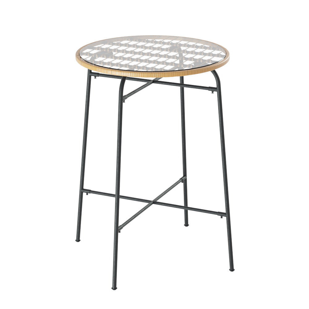 Gardeon Outdoor Bar Table Wicker Dining Bistro Patio Balcony Glass Table Steel ODF-BA-TW-RATTAN-TABLE