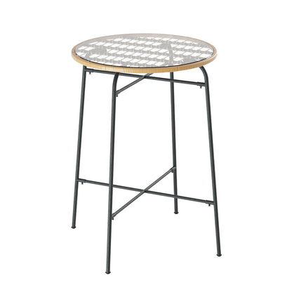 Gardeon Outdoor Bar Table Wicker Dining Bistro Patio Balcony Glass Table Steel ODF-BA-TW-RATTAN-TABLE