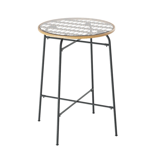 Gardeon Outdoor Bar Table Wicker Dining Bistro Patio Balcony Glass Table Steel ODF-BA-TW-RATTAN-TABLE
