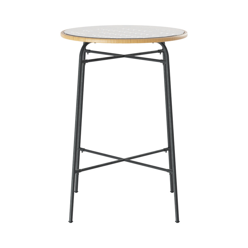 Gardeon Outdoor Bar Table Wicker Dining Bistro Patio Balcony Glass Table Steel ODF-BA-TW-RATTAN-TABLE