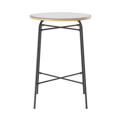 Gardeon Outdoor Bar Table Wicker Dining Bistro Patio Balcony Glass Table Steel ODF-BA-TW-RATTAN-TABLE