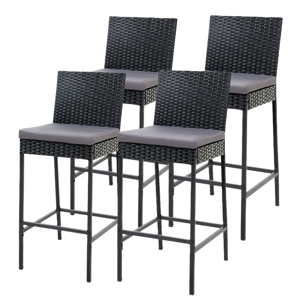 Gardeon 4-Piece Outdoor Bar Stools Dining Chair Bar Stools Rattan Furniture ODF-BAR-CHAIR-BK-4X