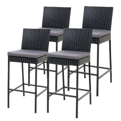 Gardeon 4-Piece Outdoor Bar Stools Dining Chair Bar Stools Rattan Furniture ODF-BAR-CHAIR-BK-4X