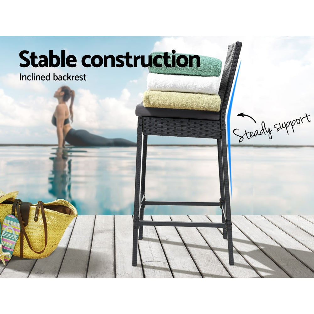 Gardeon 4-Piece Outdoor Bar Stools Dining Chair Bar Stools Rattan Furniture ODF-BAR-CHAIR-BK-4X