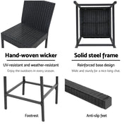 Gardeon 4-Piece Outdoor Bar Stools Dining Chair Bar Stools Rattan Furniture ODF-BAR-CHAIR-BK-4X