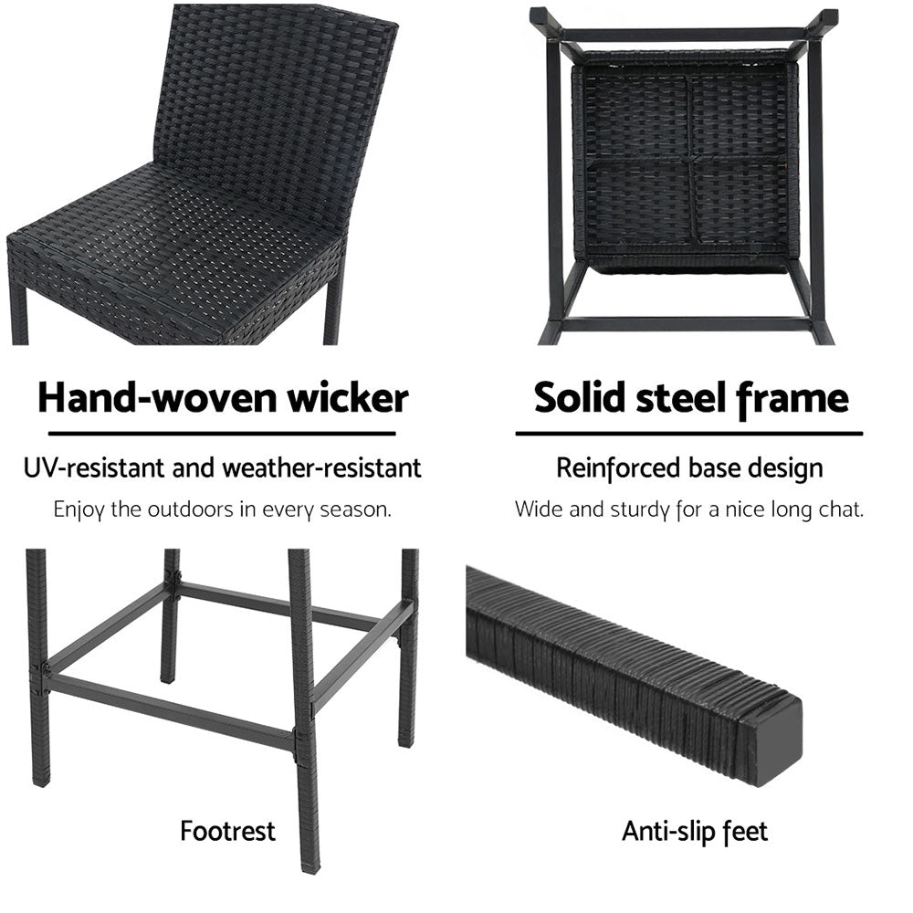 Gardeon 4-Piece Outdoor Bar Stools Dining Chair Bar Stools Rattan Furniture ODF-BAR-CHAIR-BK-4X