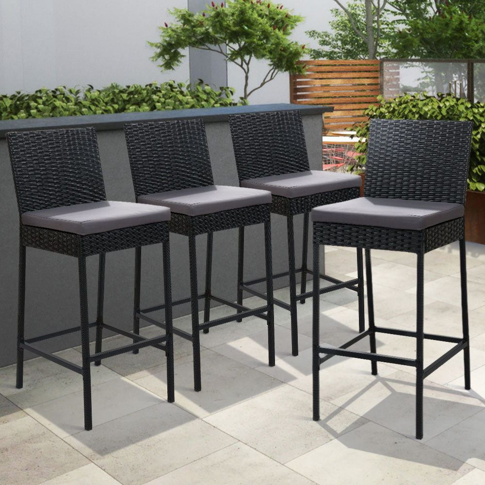 Gardeon 4-Piece Outdoor Bar Stools Dining Chair Bar Stools Rattan Furniture ODF-BAR-CHAIR-BK-4X