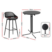 Gardeon 3PC Outdoor Bar Set Stools Dining Chairs Table Patio Furniture Bistro Set Black ODF-BARSET-3PP-BK
