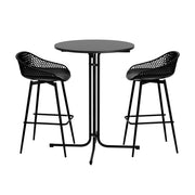 Gardeon 3PC Outdoor Bar Set Stools Dining Chairs Table Patio Furniture Bistro Set Black ODF-BARSET-3PP-BK