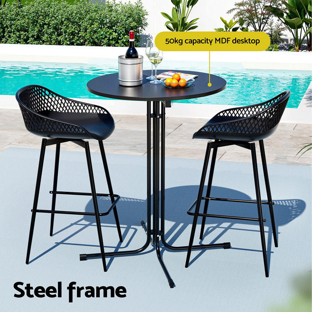 Gardeon 3PC Outdoor Bar Set Stools Dining Chairs Table Patio Furniture Bistro Set Black ODF-BARSET-3PP-BK
