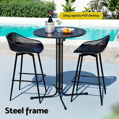 Gardeon 3PC Outdoor Bar Set Stools Dining Chairs Table Patio Furniture Bistro Set Black ODF-BARSET-3PP-BK