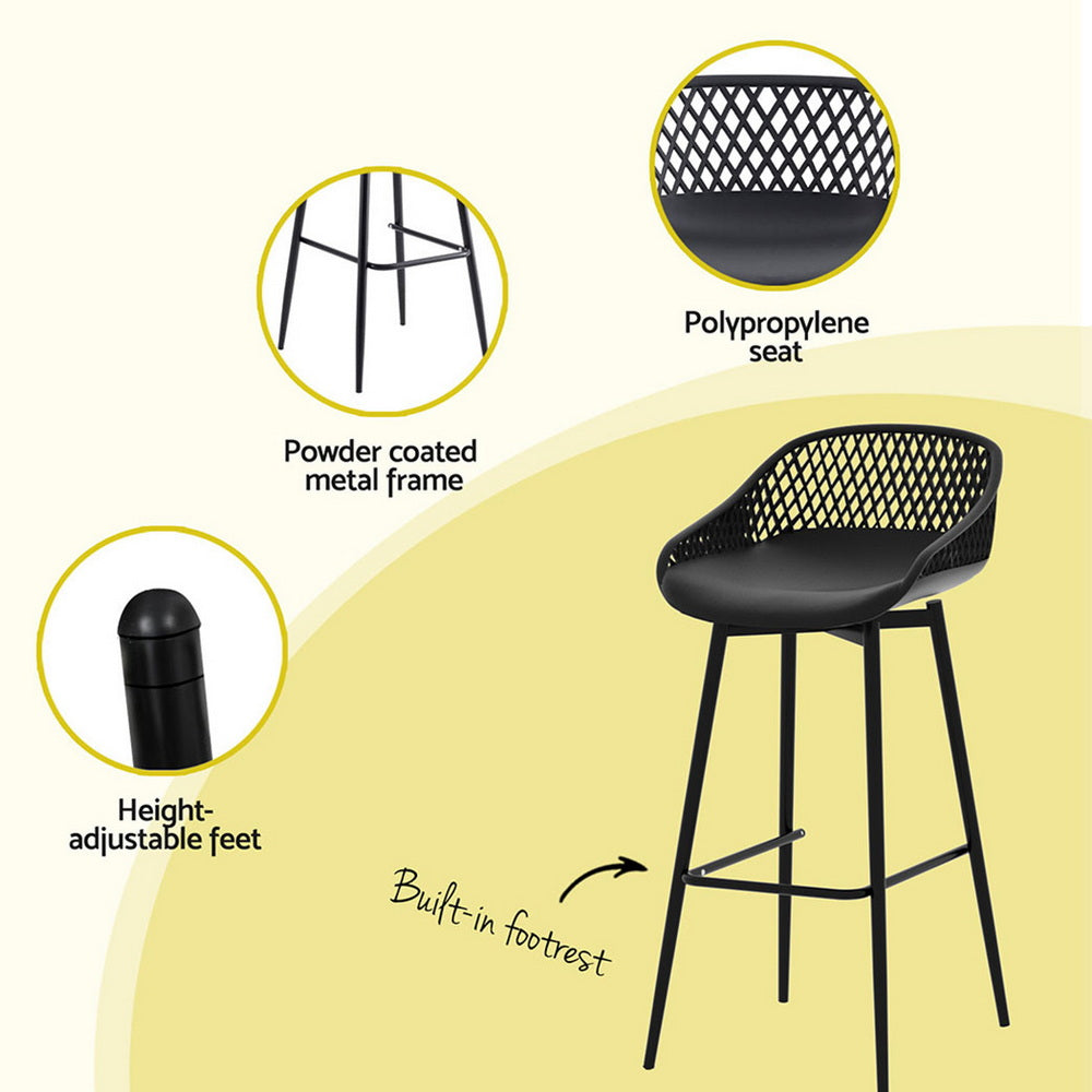 Gardeon 3PC Outdoor Bar Set Stools Dining Chairs Table Patio Furniture Bistro Set Black ODF-BARSET-3PP-BK
