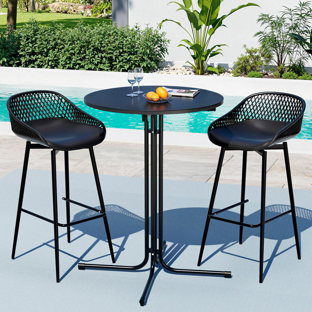 Gardeon 3PC Outdoor Bar Set Stools Dining Chairs Table Patio Furniture Bistro Set Black ODF-BARSET-3PP-BK