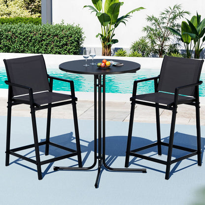 Gardeon 3PC Outdoor Bar Set Stools Dining Chairs Table Patio Furniture Bistro Set Steel Black ODF-BARSET-3TEX-BK