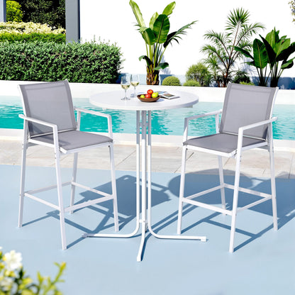 Gardeon 3PC Outdoor Bar Set Stools Dining Chairs Table Patio Furniture Bistro Set Steel White ODF-BARSET-3TEX-WH