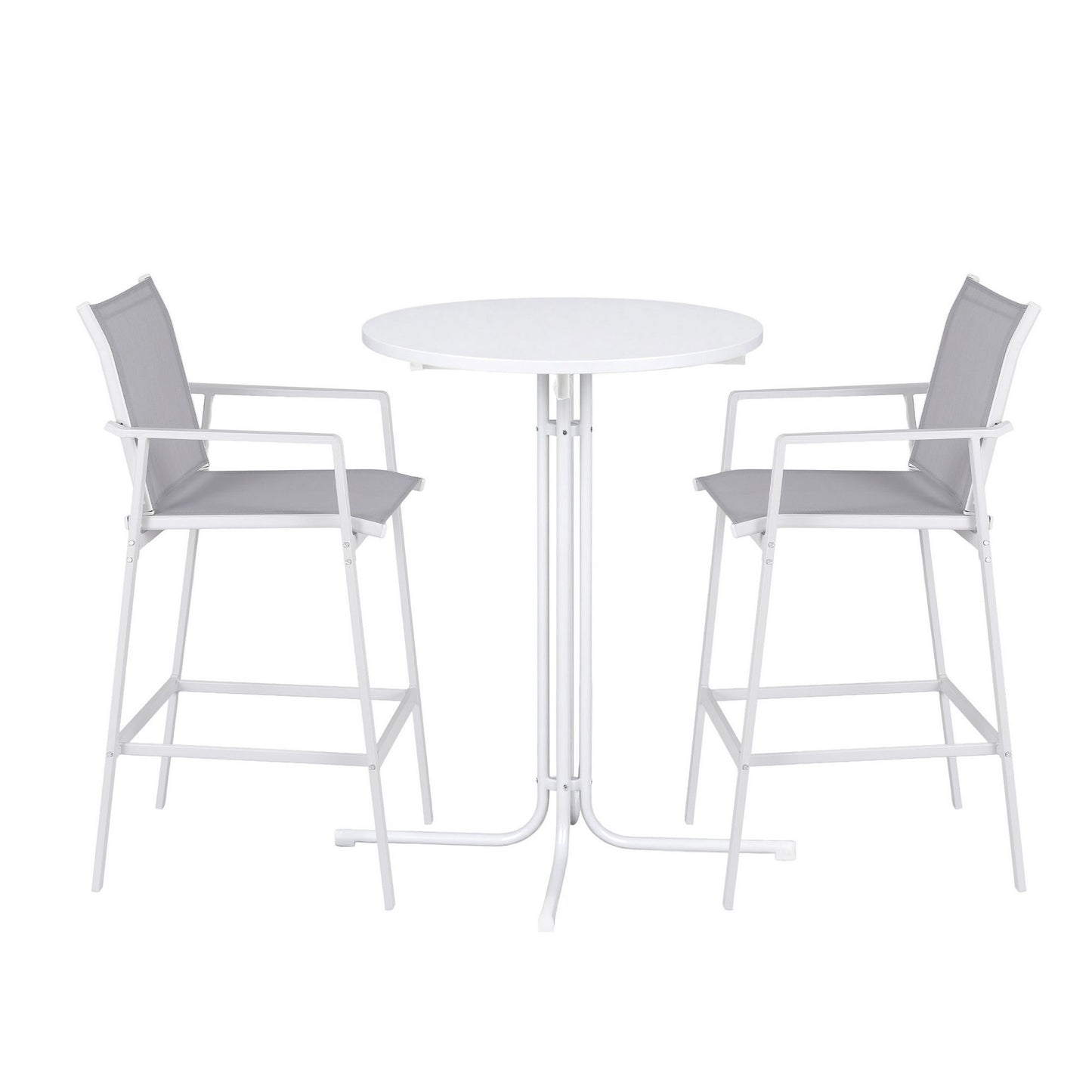 Gardeon 3PC Outdoor Bar Set Stools Dining Chairs Table Patio Furniture Bistro Set Steel White ODF-BARSET-3TEX-WH