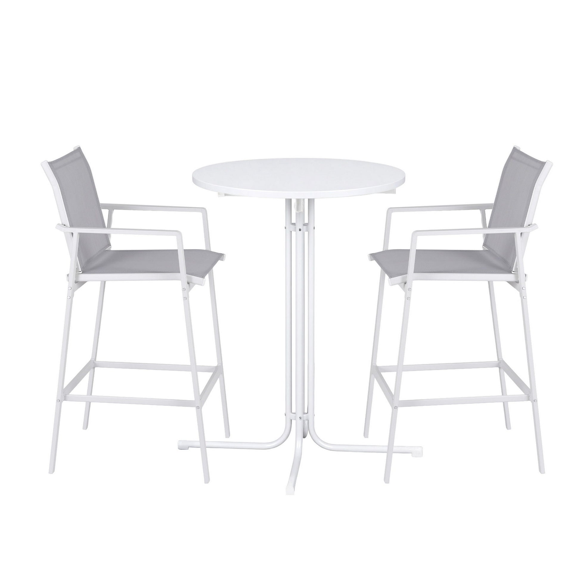 Gardeon 3PC Outdoor Bar Set Stools Dining Chairs Table Patio Furniture Bistro Set Steel White ODF-BARSET-3TEX-WH