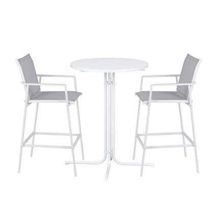 Gardeon 3PC Outdoor Bar Set Stools Dining Chairs Table Patio Furniture Bistro Set Steel White ODF-BARSET-3TEX-WH