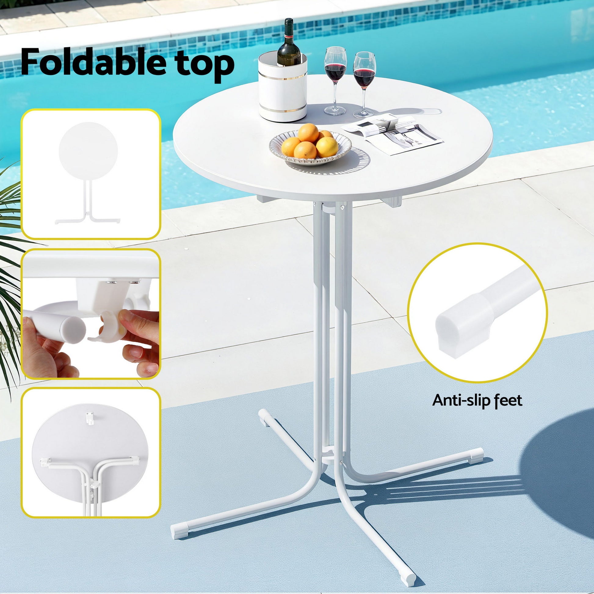 Gardeon 3PC Outdoor Bar Set Stools Dining Chairs Table Patio Furniture Bistro Set Steel White ODF-BARSET-3TEX-WH