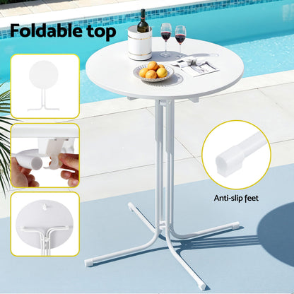 Gardeon 3PC Outdoor Bar Set Stools Dining Chairs Table Patio Furniture Bistro Set Steel White ODF-BARSET-3TEX-WH