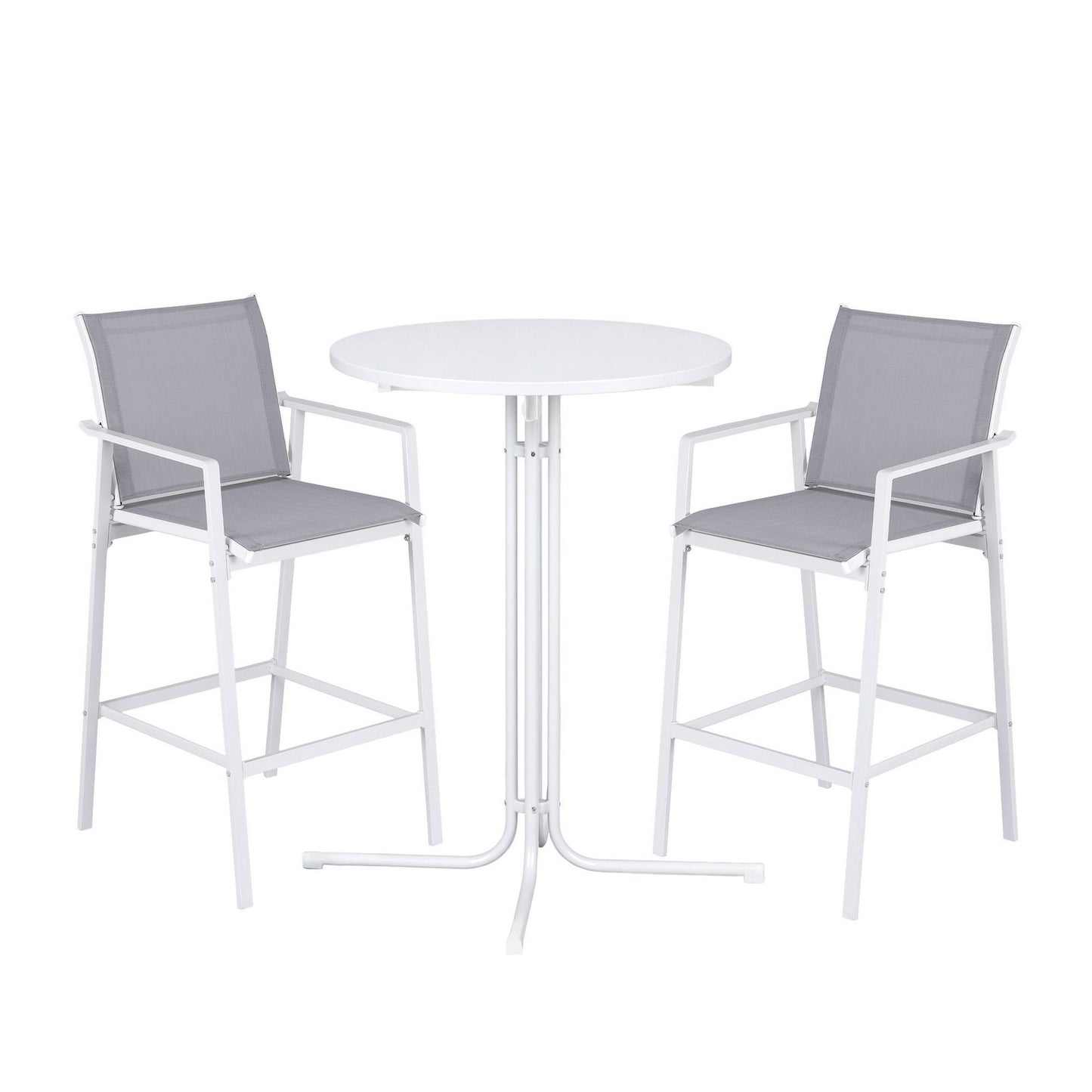 Gardeon 3PC Outdoor Bar Set Stools Dining Chairs Table Patio Furniture Bistro Set Steel White ODF-BARSET-3TEX-WH