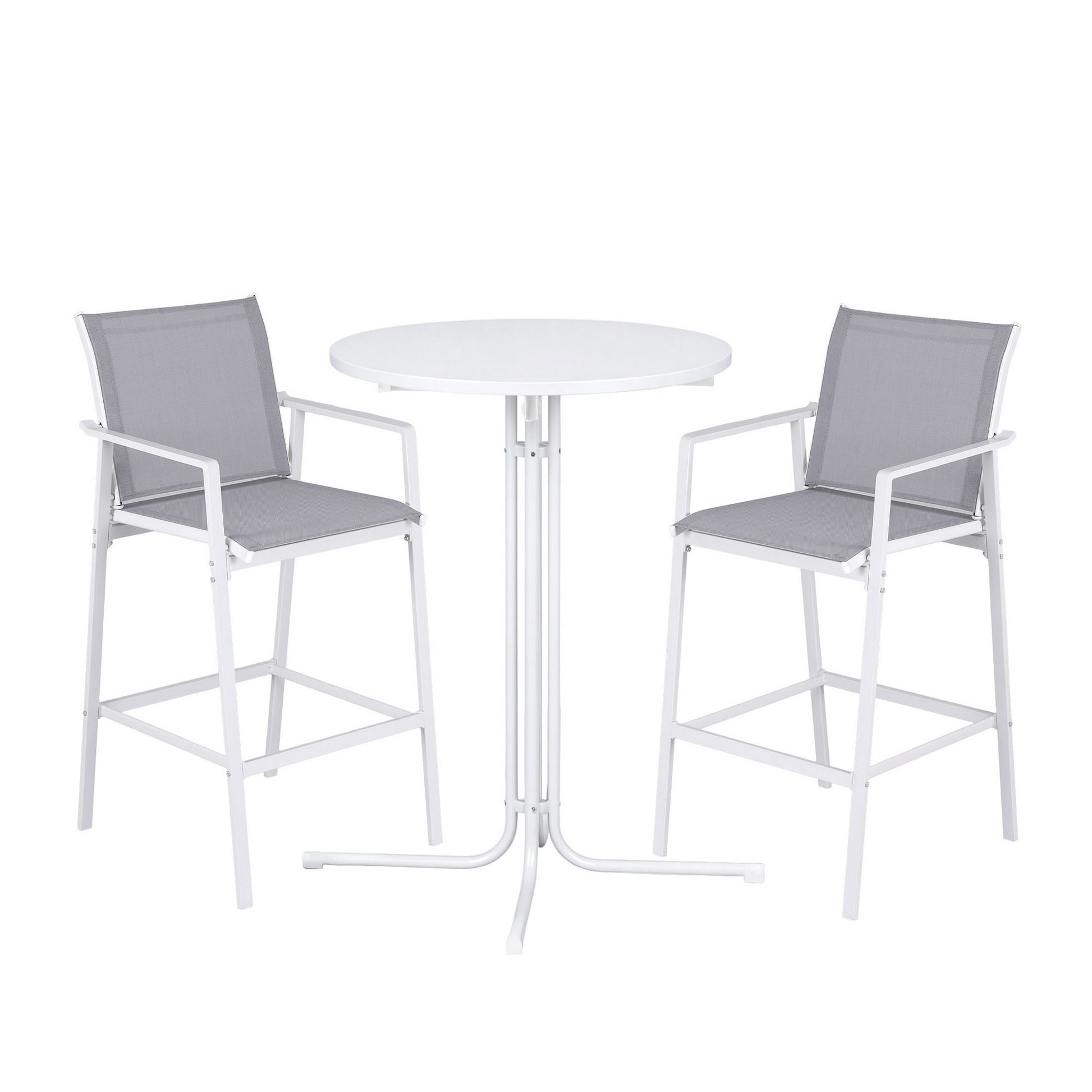 Gardeon 3PC Outdoor Bar Set Stools Dining Chairs Table Patio Furniture Bistro Set Steel White ODF-BARSET-3TEX-WH