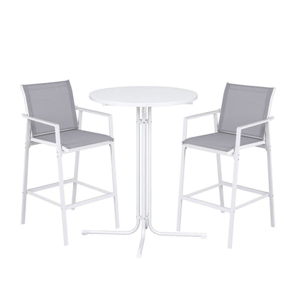 Gardeon 3PC Outdoor Bar Set Stools Dining Chairs Table Patio Furniture Bistro Set Steel White ODF-BARSET-3TEX-WH