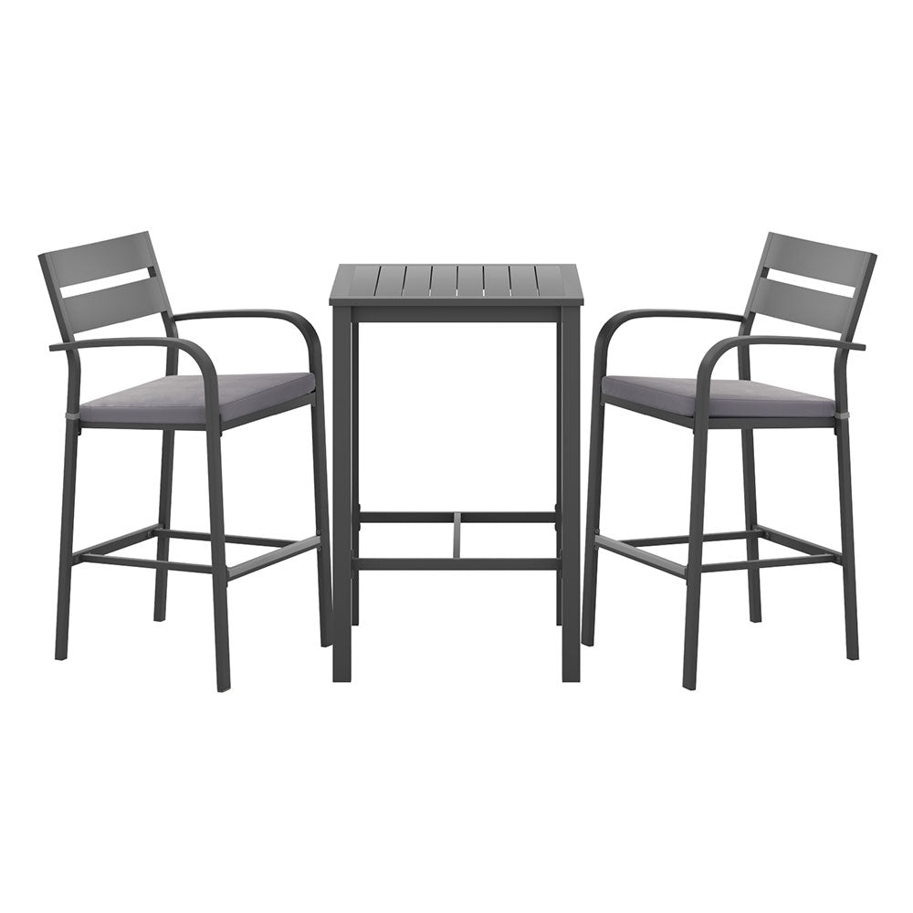 Gardeon 3Pcs Outdoor Bar Set Stools Dining Chairs Table Patio Aluminium Bistro Set Black ODF-BARSET-BK-3SET-AB
