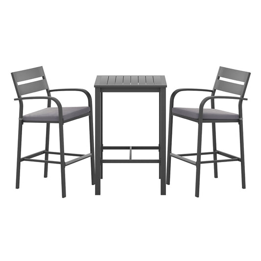 Gardeon 3Pcs Outdoor Bar Set Stools Dining Chairs Table Patio Aluminium Bistro Set Black ODF-BARSET-BK-3SET-AB