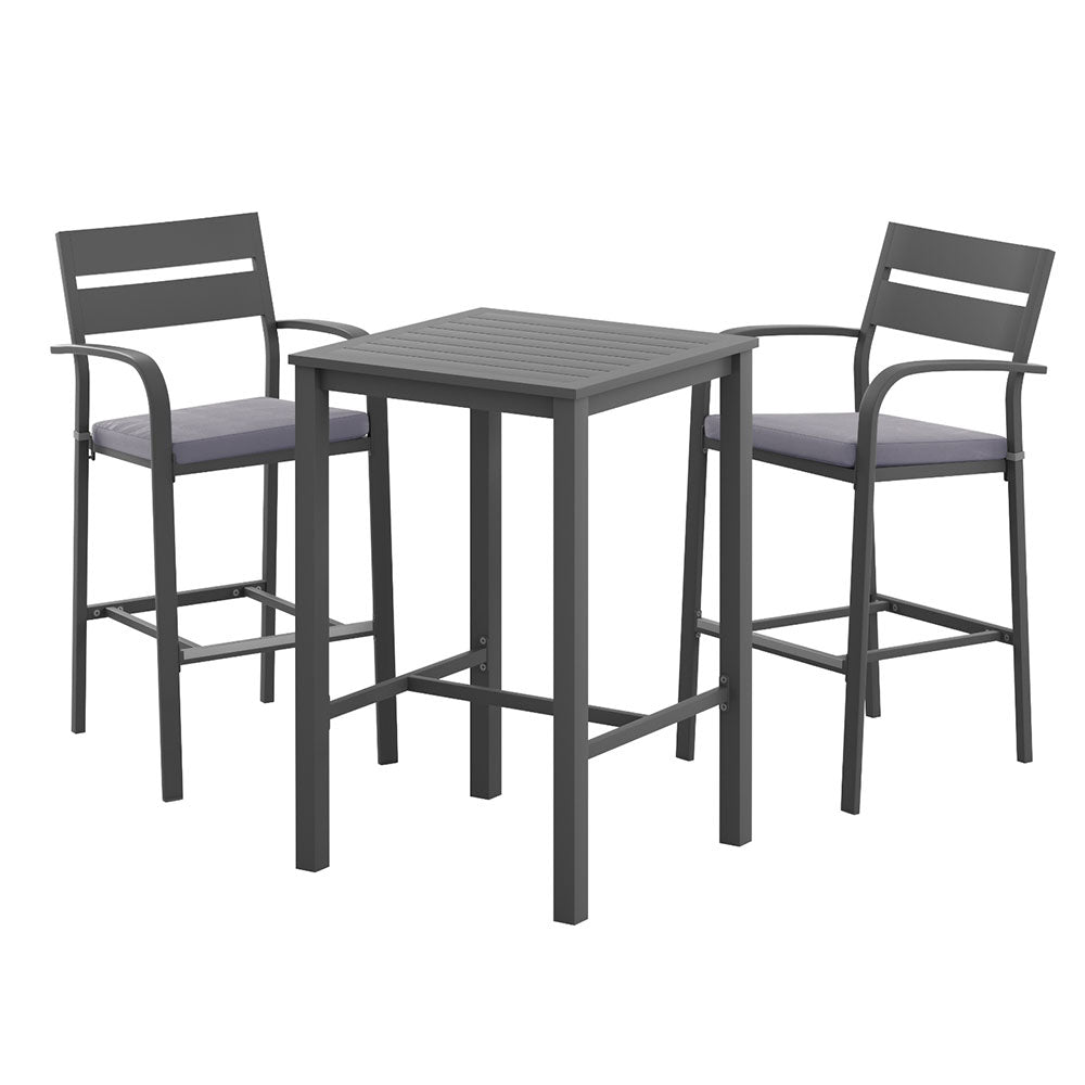 Gardeon 3Pcs Outdoor Bar Set Stools Dining Chairs Table Patio Aluminium Bistro Set Black ODF-BARSET-BK-3SET-AB