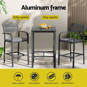 Gardeon 3Pcs Outdoor Bar Set Stools Dining Chairs Table Patio Aluminium Bistro Set Black ODF-BARSET-BK-3SET-AB