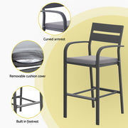 Gardeon 3Pcs Outdoor Bar Set Stools Dining Chairs Table Patio Aluminium Bistro Set Black ODF-BARSET-BK-3SET-AB