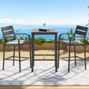 Gardeon 3Pcs Outdoor Bar Set Stools Dining Chairs Table Patio Aluminium Bistro Set Black ODF-BARSET-BK-3SET-AB