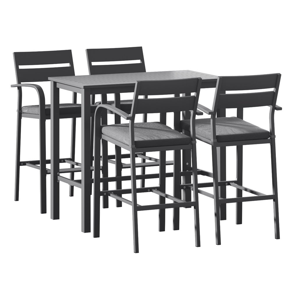Gardeon Outdoor Bar Set 5-Piece Patio Dining Chairs Aluminium Table Stools ODF-BARSET-BK-5SET-AB