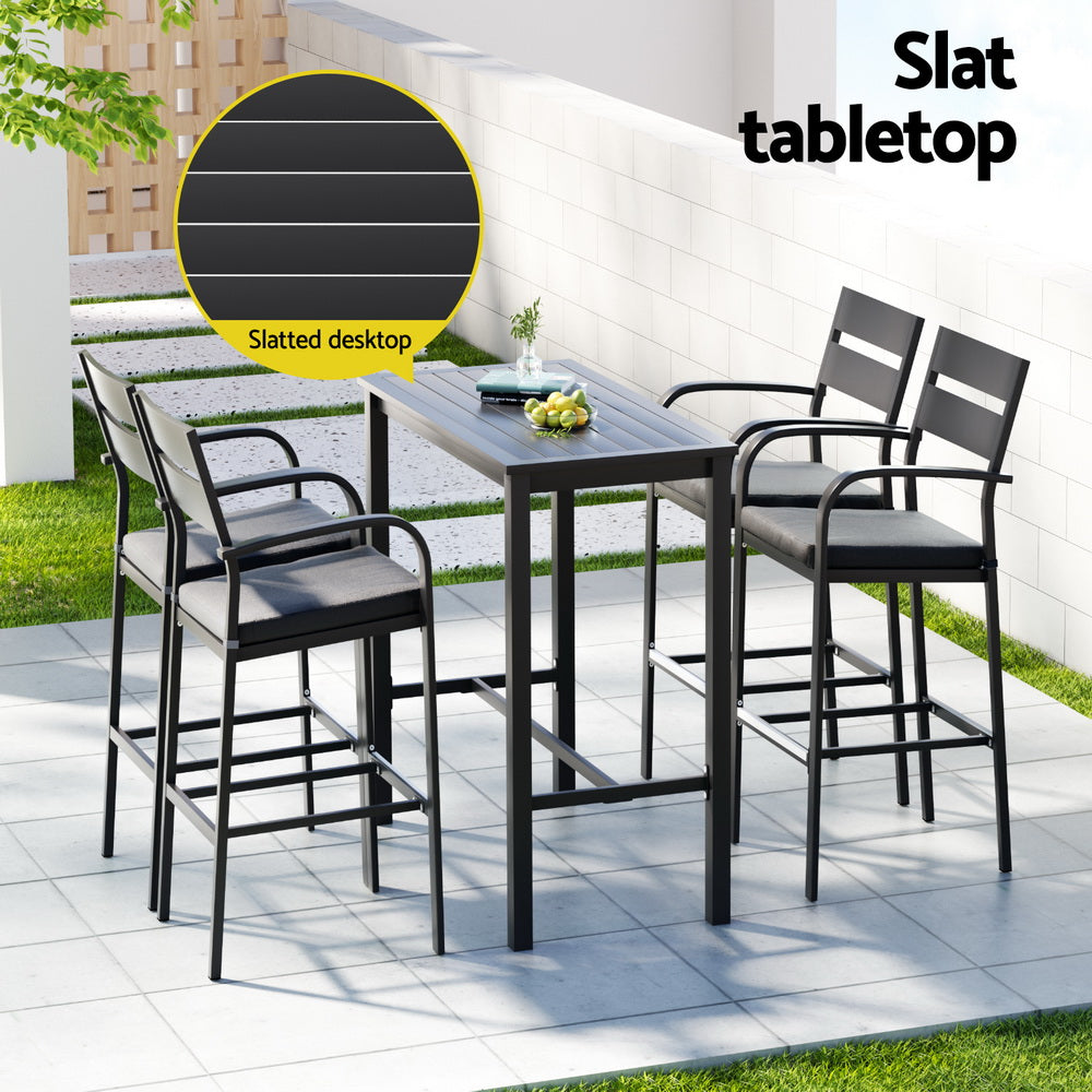 Gardeon Outdoor Bar Set 5-Piece Patio Dining Chairs Aluminium Table Stools ODF-BARSET-BK-5SET-AB