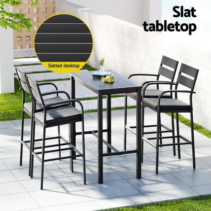 Gardeon Outdoor Bar Set 5-Piece Patio Dining Chairs Aluminium Table Stools ODF-BARSET-BK-5SET-AB
