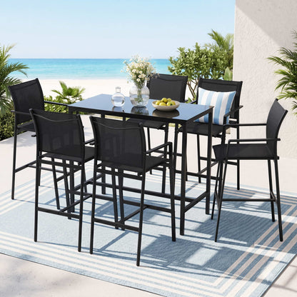 Gardeon 7PCS Outdoor Bar Set Stools Dining Chairs Table Patio Steel Bistro Set Black ODF-BARSET-BK-7STEX-ABC