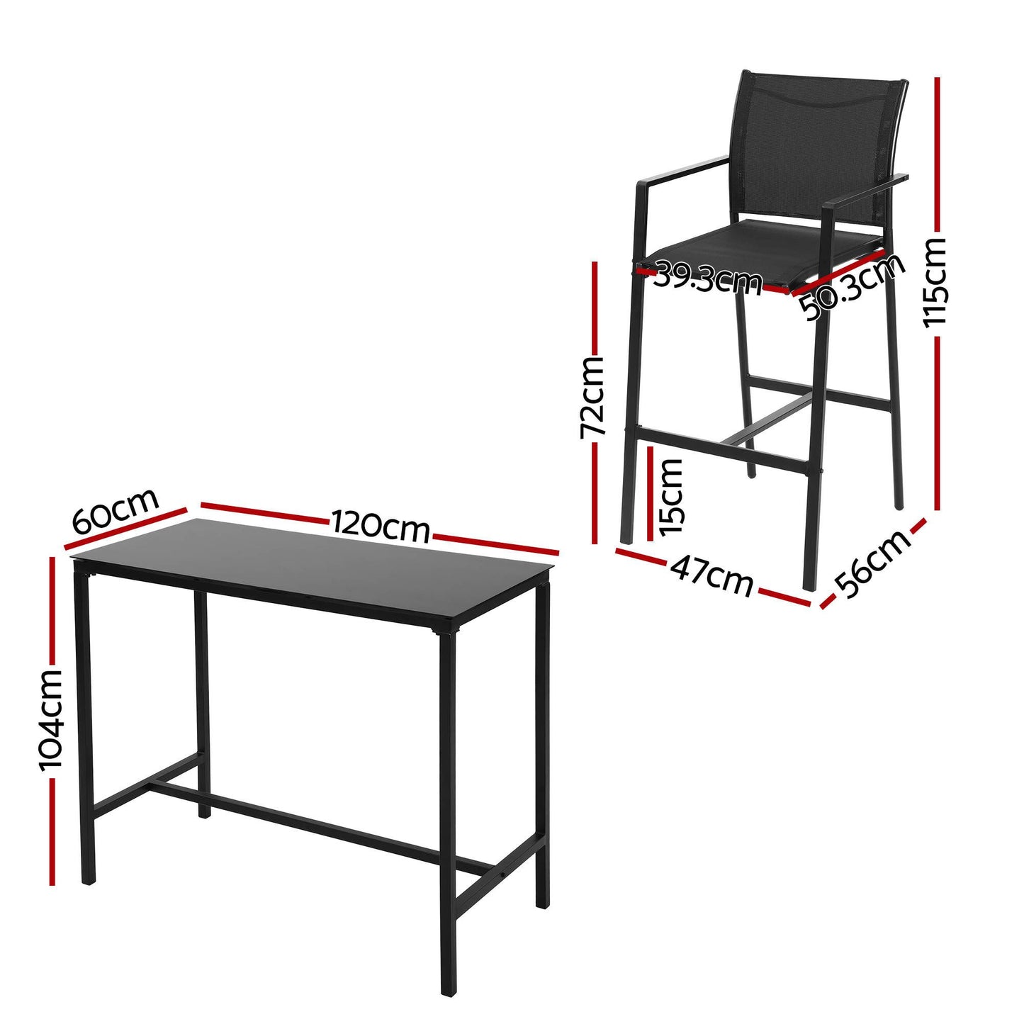 Gardeon 7PCS Outdoor Bar Set Stools Dining Chairs Table Patio Steel Bistro Set Black ODF-BARSET-BK-7STEX-ABC