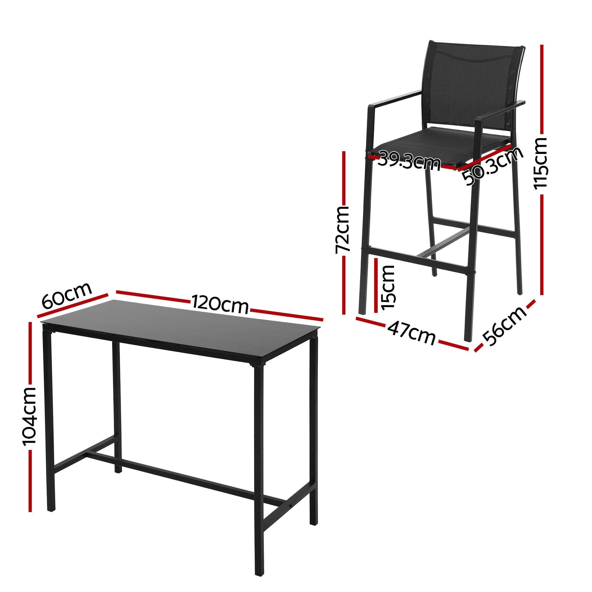 Gardeon 7PCS Outdoor Bar Set Stools Dining Chairs Table Patio Steel Bistro Set Black ODF-BARSET-BK-7STEX-ABC